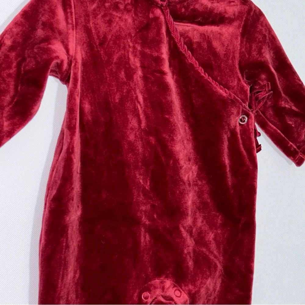 Janie and Jack Baby Girl Velour Kimono‎ One Piece Romper in Burgundy Red 0-3M